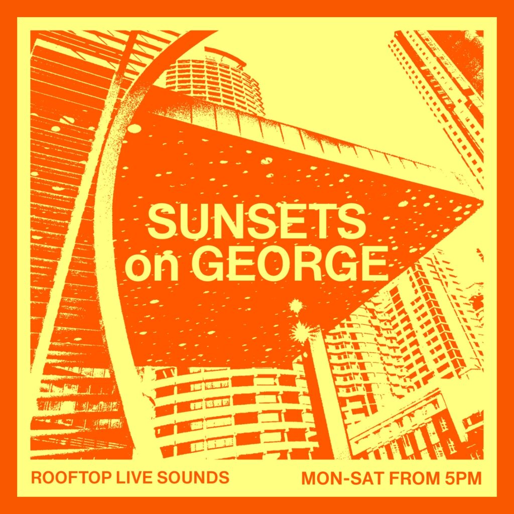 Image of a graphic of the view from the Jacksons on George Rooftop in the Sydney CBD for live music from Monday to Saturday.